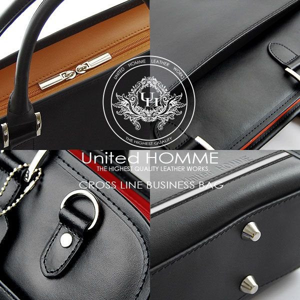 【unitedHOMME】牛革クロスラインビジネスバッグ■UH-2079メンズブリーフケース■ホワイトライン×1個
