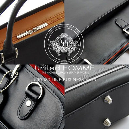 【unitedHOMME】牛革クロスラインビジネスバッグ■UH-2079メンズブリーフケース■ブラウンライン×1個