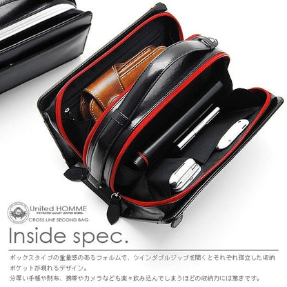 【unitedHOMME】馬革クロスラインセカンドバッグ■UH-2175BK■メンズポーチ本体ブラック■レッドライン×1個
