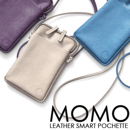 【MOMO】レザー（牛革）スマートポシェット(サコッシュ)　 グレイッシュブルー×1個