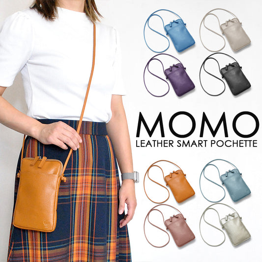 【MOMO】レザー（牛革）スマートポシェット(サコッシュ)　 キャメル×1個
