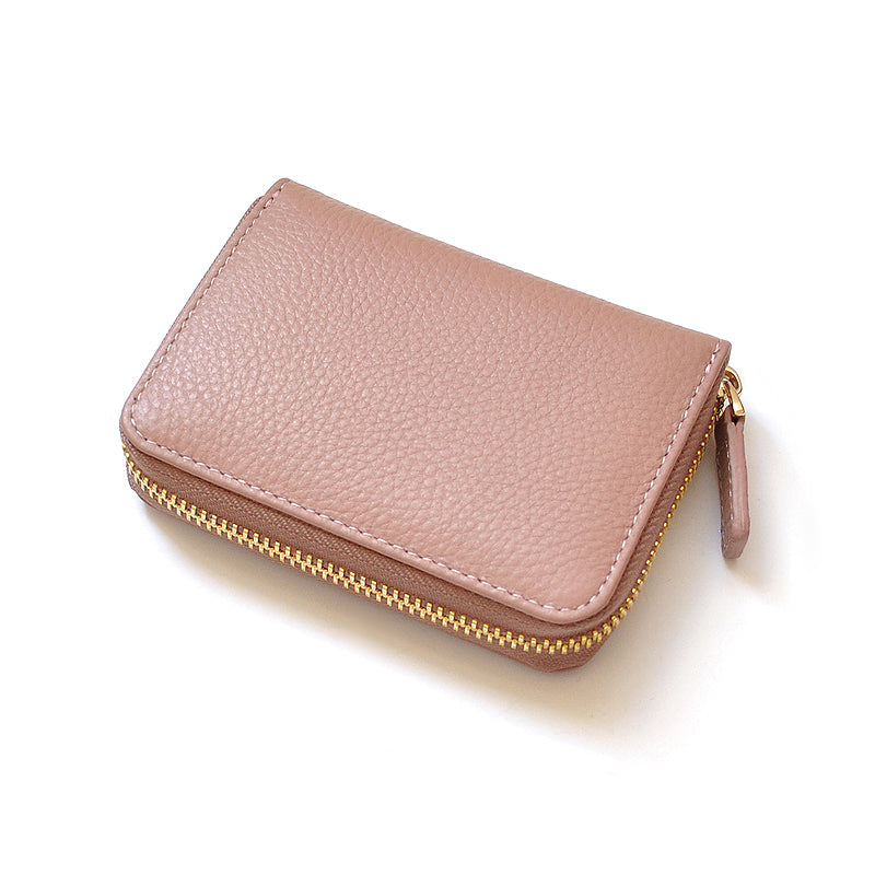 【MOMO】牛革蛇腹ミニ財布　■蛇腹カードポケット仕様レディース小銭入れ ピンク×1個