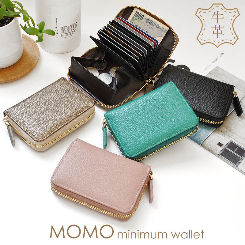 【MOMO】牛革蛇腹ミニ財布　■蛇腹カードポケット仕様レディース小銭入れ グレー×1個