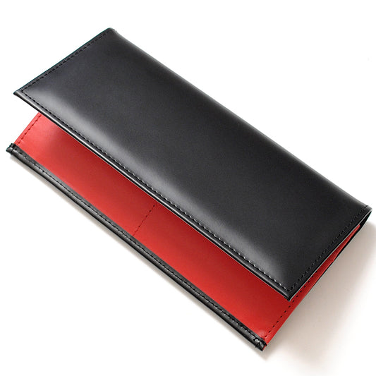 【R・Valentino】馬革紳士長財布　■シンプルなホースレザーロングウォレット 黒/レッド×1個