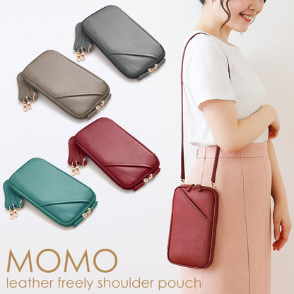 【MOMO】牛革2Wayショルダーポーチ　AN-3220■人気レディースカラバリポーチ グリーン×1個